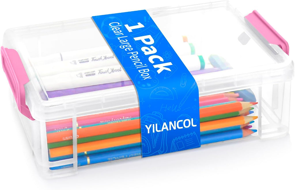 Large Plastic Clear Hart Pencil Box Case For Crayons, Markers, Art Supplies