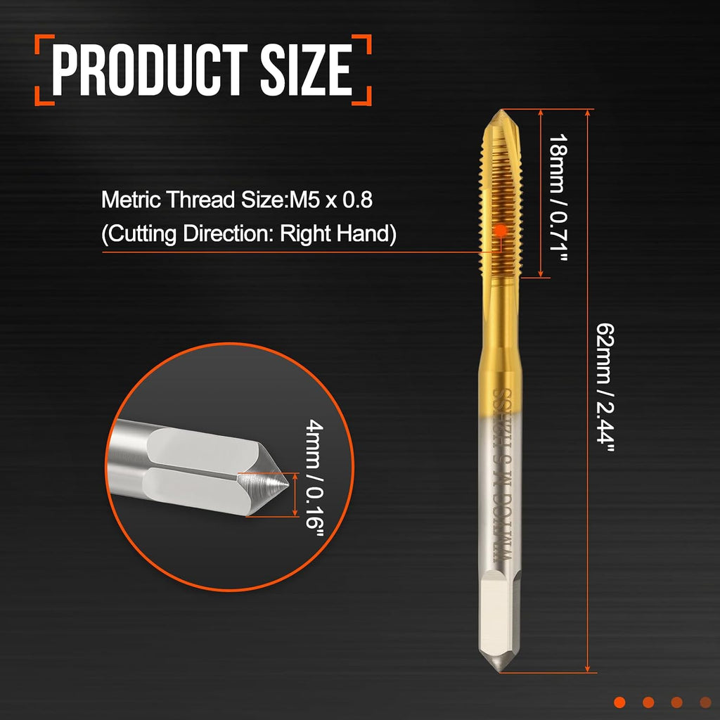 M5 x 0.8 Spiral Point Tap M2 High Speed Steel Titanium Finish