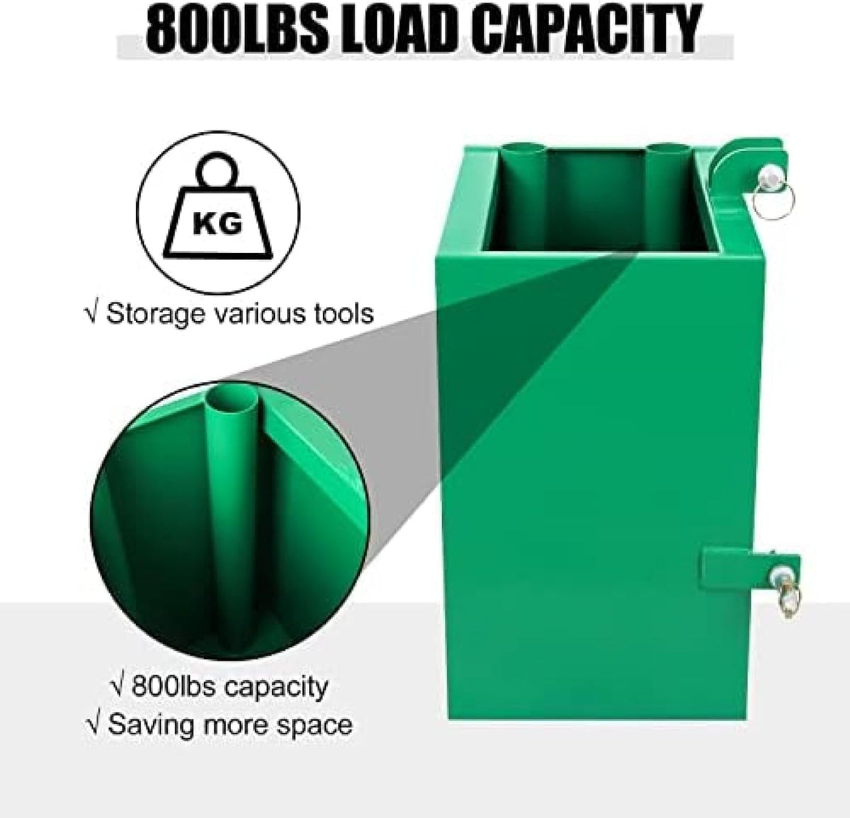3 Point Ballast Box, 800lbs Capacity Hitch Ballast Box, Standard 2'' Hitch Receiver, Tractor Ballast Box with 5cu. Ft