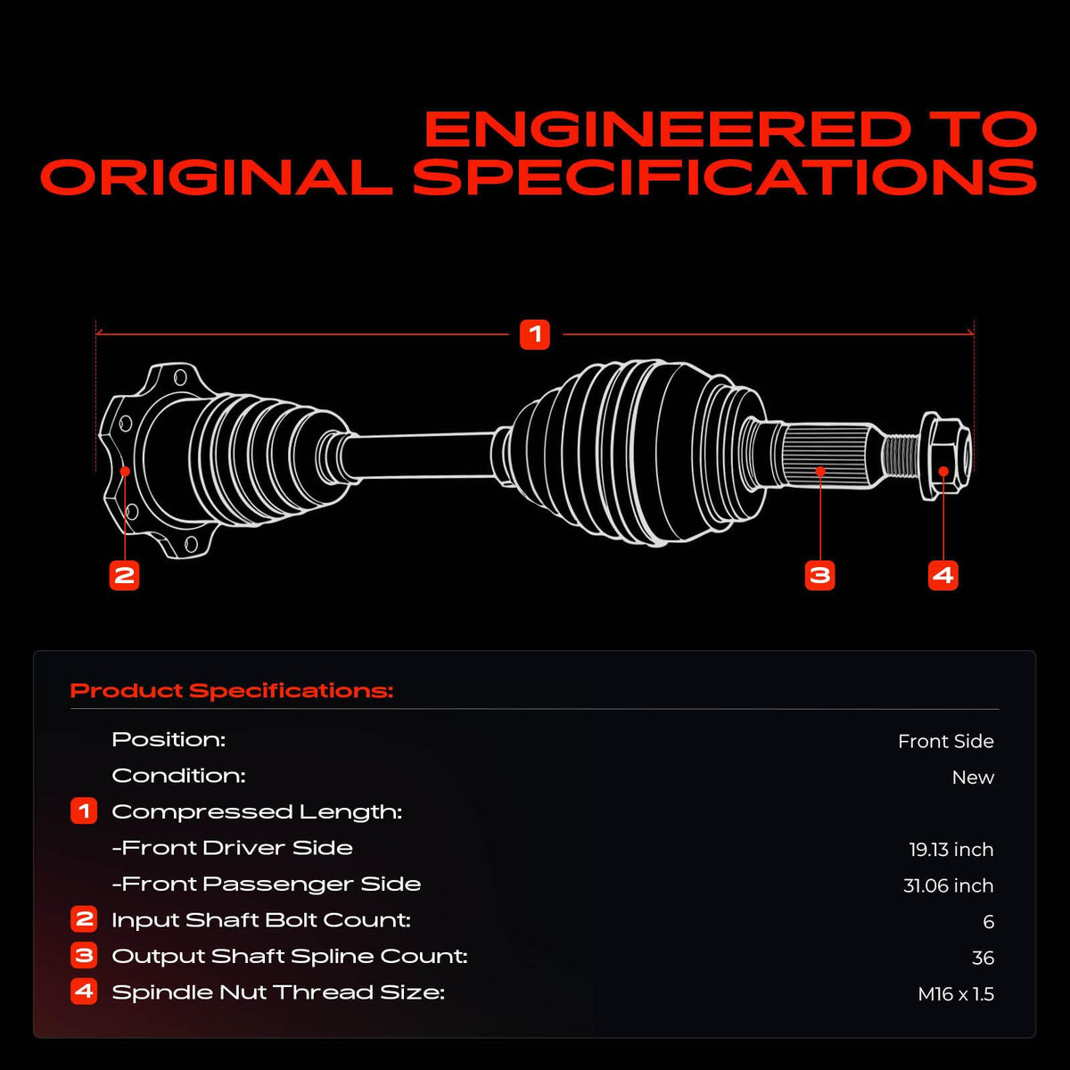 A-Premium Front CV Axle Shaft Assembly for Audi & Volkswagen Models