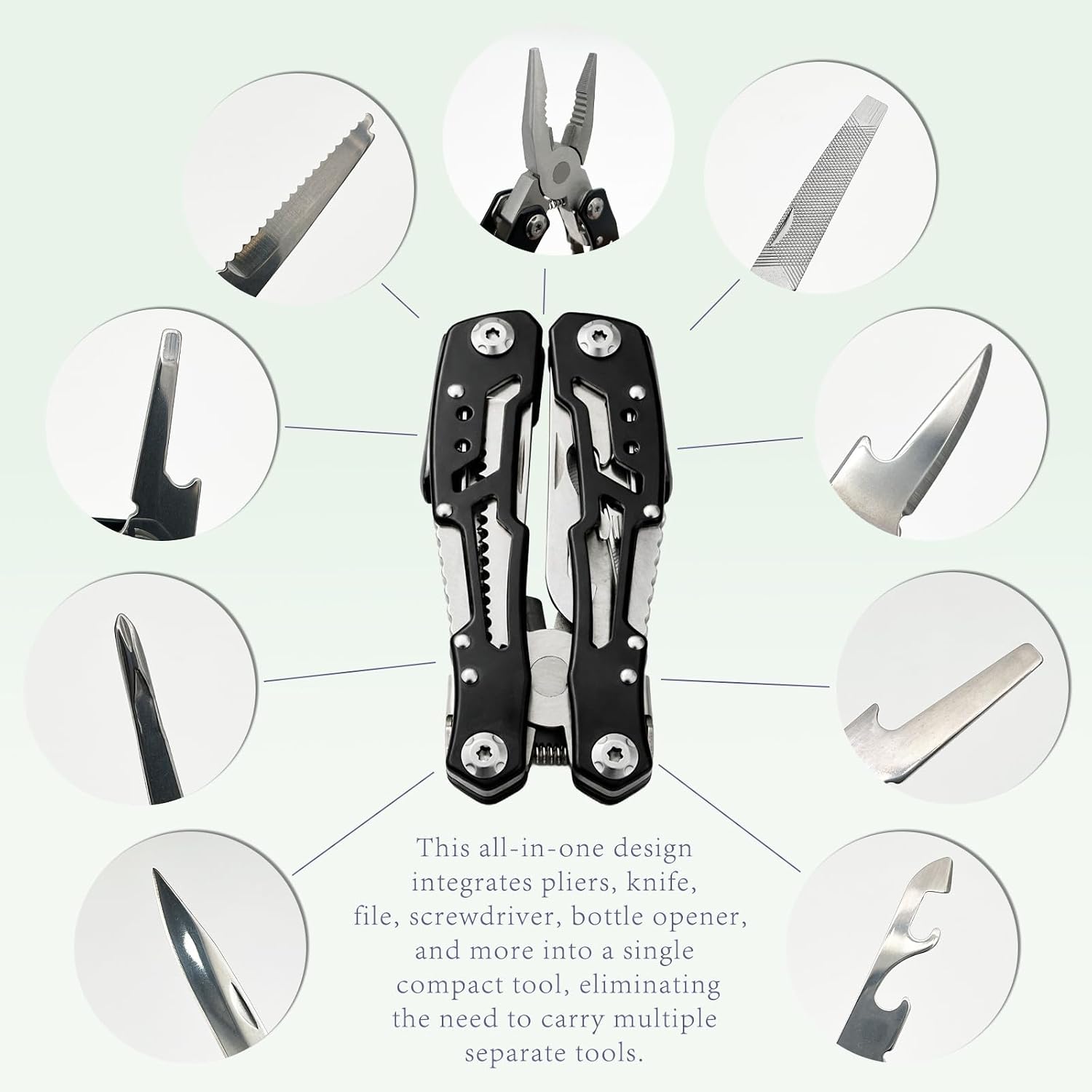 14-in-1 Safety-Locking Stainless Steel Multitool Pliers – Folding Pocket Knife with Screwdrivers, Bottle Opener &