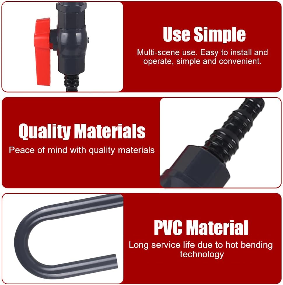 Aquarium Water Changer, PVC Aquarium Water Filler Hanging Fish Tank Hook Filler with Flow Switch for 1/2“, 5/8”, 3/4”