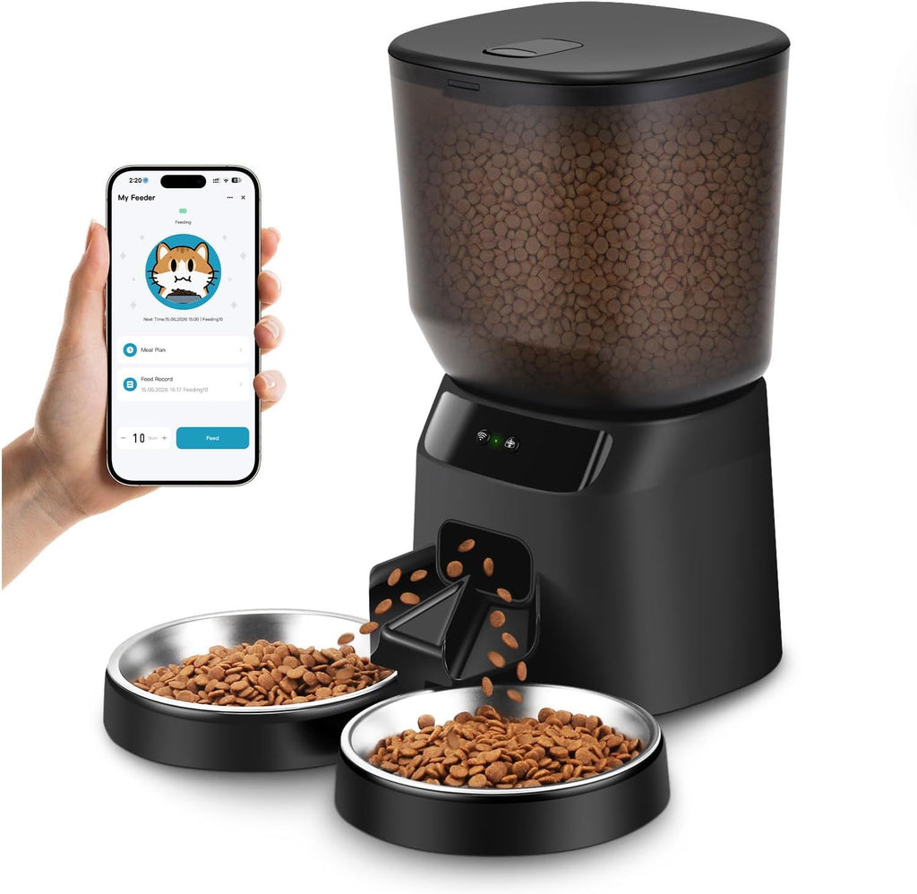 Automatic Cat Feeders WiFi for Two Cats, 5L/20 Cups Double Automatic Cat Food Dispenser with APP Control, 2 Stainless