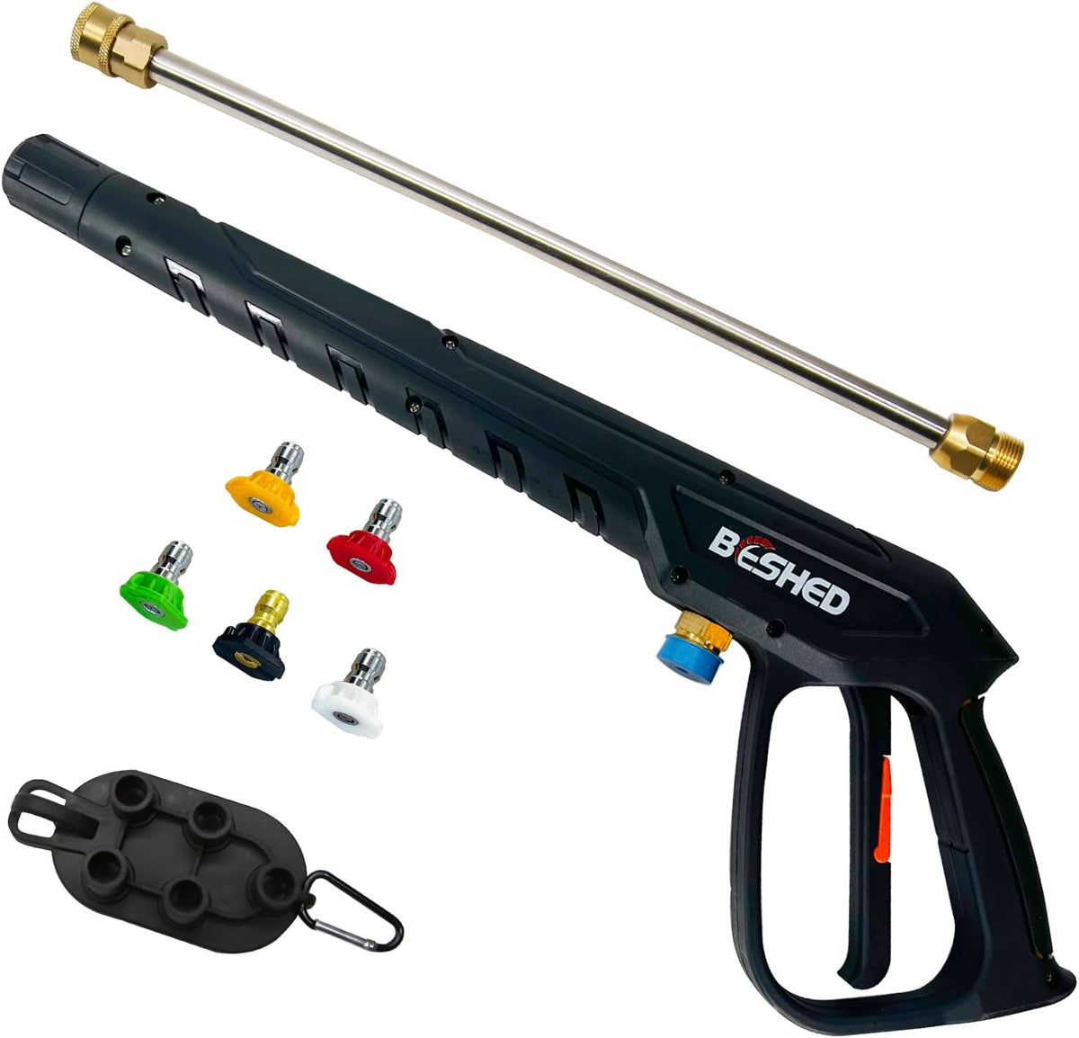 Durable Pressure Washer Gun Kit, Power Washer Gun with Replacement Extension Wand, M22 Fitting, 5 Spray Nozzle Tips, 37 Inch, 3000 PSI