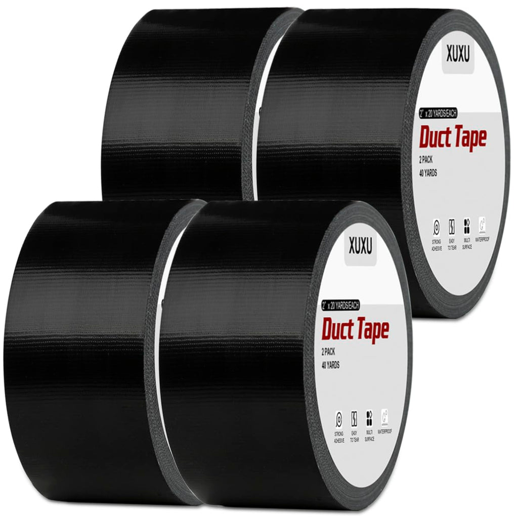 4 Pcs Black Duct Tape Heavy Duty Waterproof 80 Yards x 2 Inch Total