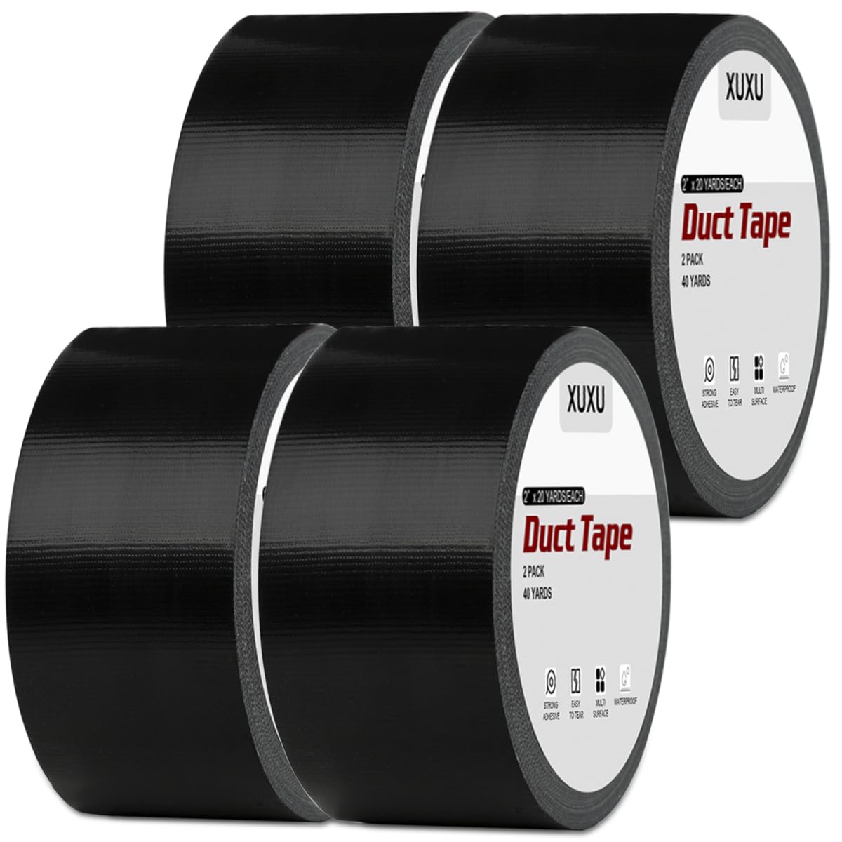 4 Pcs Black Duct Tape Heavy Duty Waterproof 80 Yards x 2 Inch Total