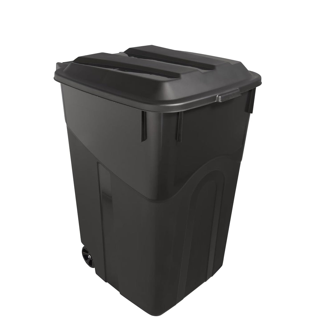 45 Gal Wheeled Garbage Can Heavy Duty, Locking Lid Outdoor Trash Bin Black | Tough polypropylene Garbage Can. Rugged