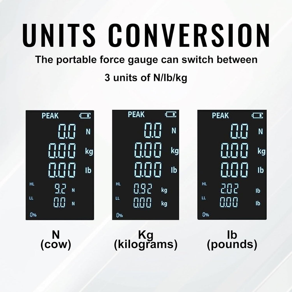 1000N/100Kg/220lb Digital Force Gauge, Large-Screen Push-Pull Meter with Data Output Function, 0.5% Accuracy