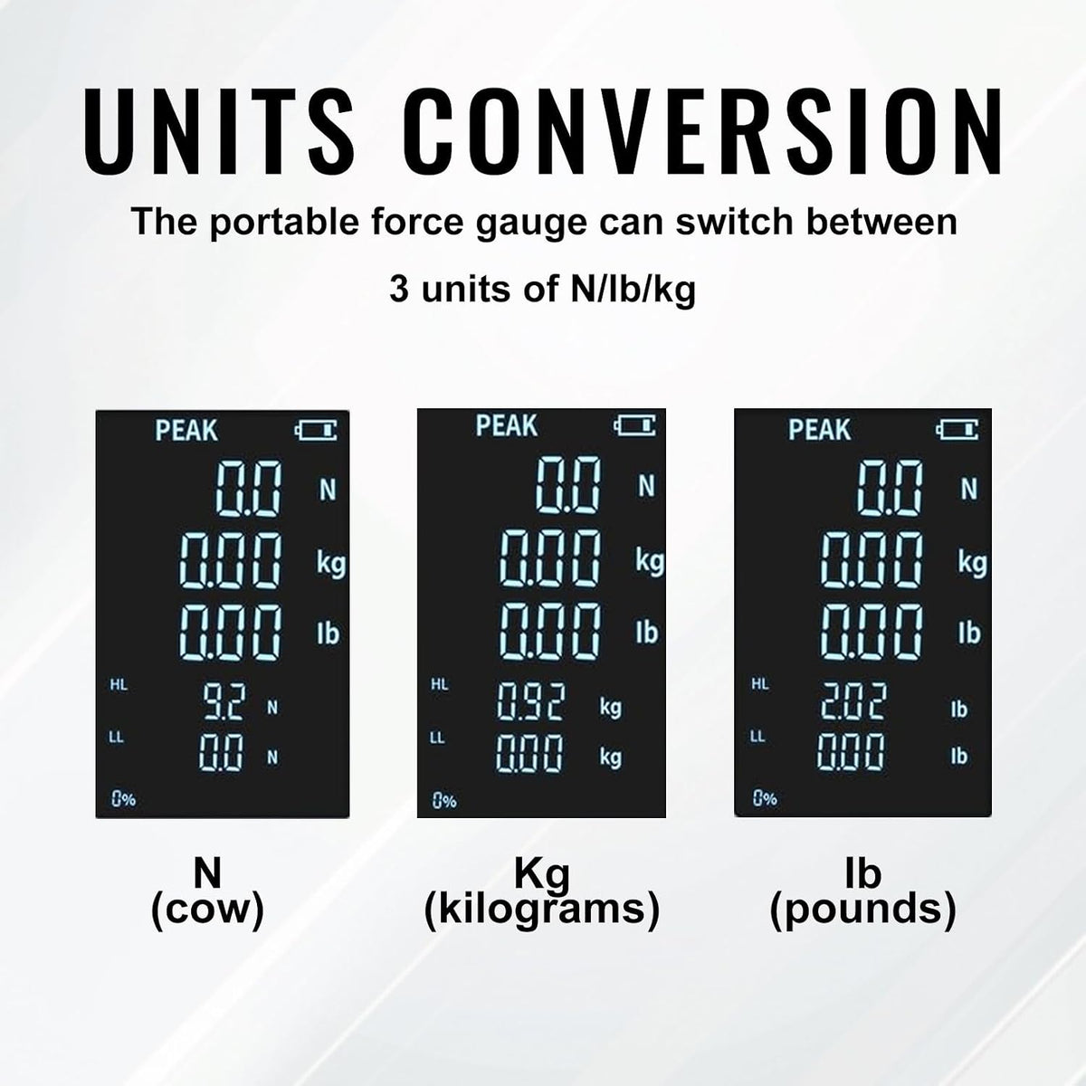 1000N/100Kg/220lb Digital Force Gauge, Large-Screen Push-Pull Meter with Data Output Function, 0.5% Accuracy