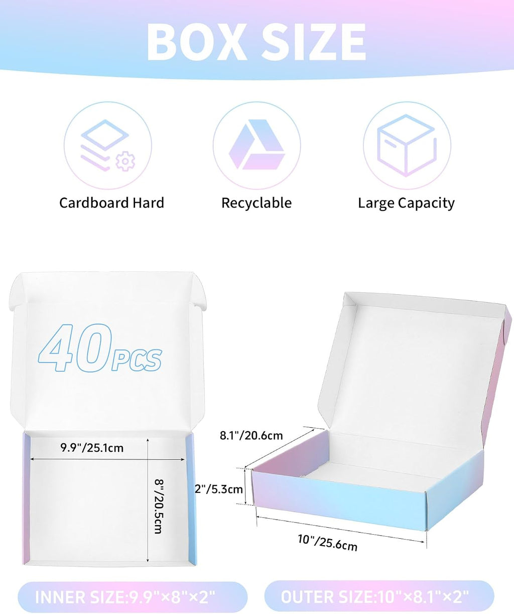 10x8x2 Shipping Boxes 40 Pack, Purple Gradient Mailer Packaging Box, Corrugated Cardboard Boxes for Gift Small