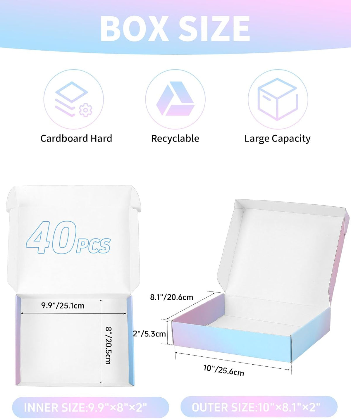 10x8x2 Shipping Boxes 40 Pack, Purple Gradient Mailer Packaging Box, Corrugated Cardboard Boxes for Gift Small