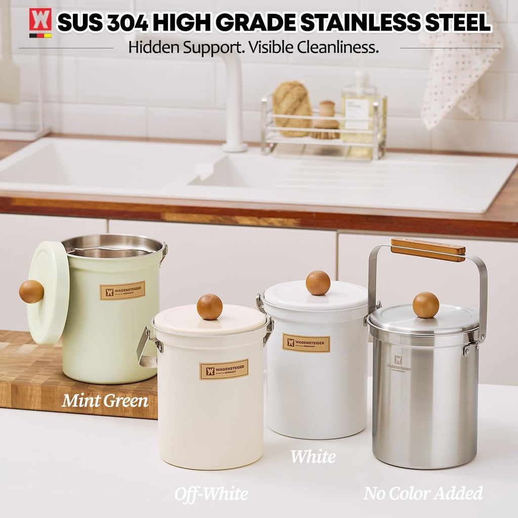 Kitchen Countertop Compost Bin 101ounces / 3Liters with Airtight Lid, SUS304 Stainless Steel Odor-Free Food Waste Bin