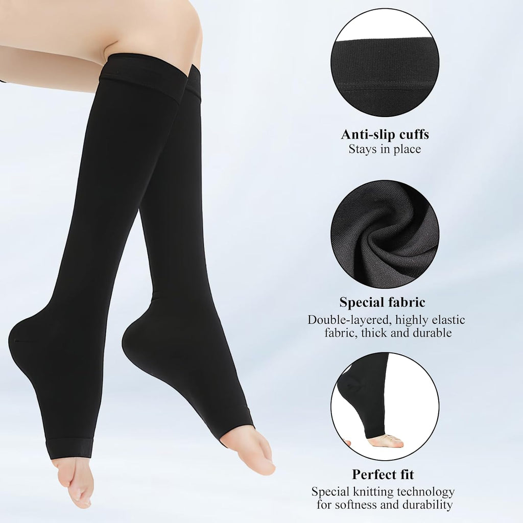 20-30 MmHg Medical Toeless Compression Socks for Women and Men,Legs Compression Sleeve Ankle Wide,Open Toe Stockings
