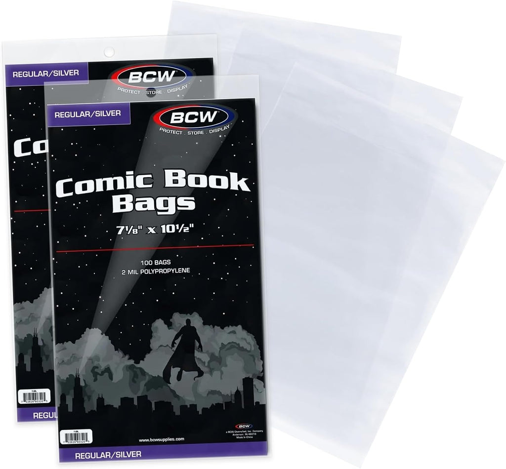 Silver Age Comic Bags, 7 1/8 x 10 1/2 Inches, Acid-Free, 200 Count | Clear acid-free sleeves fit Silver Age comics