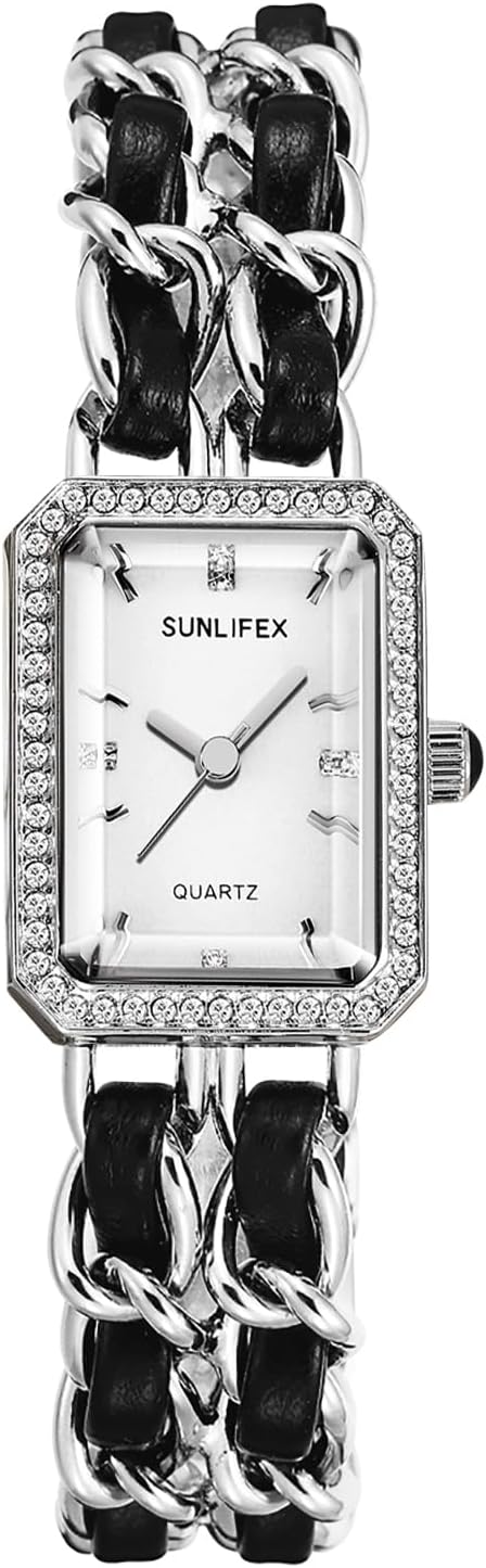 Elegant Womens Square Bracelet Watch, Chain Braid Band Quartz Watch | Retro Dress Design, Lightweight Fit, Adjustable