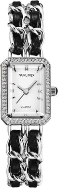 Elegant Womens Square Bracelet Watch, Chain Braid Band Quartz Watch | Retro Dress Design, Lightweight Fit, Adjustable