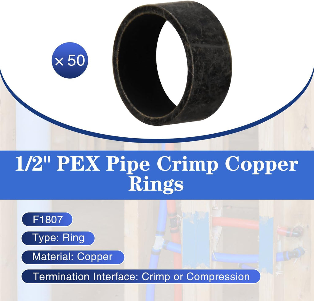 50 Pack 1/2" PEX Copper Crimp Rings