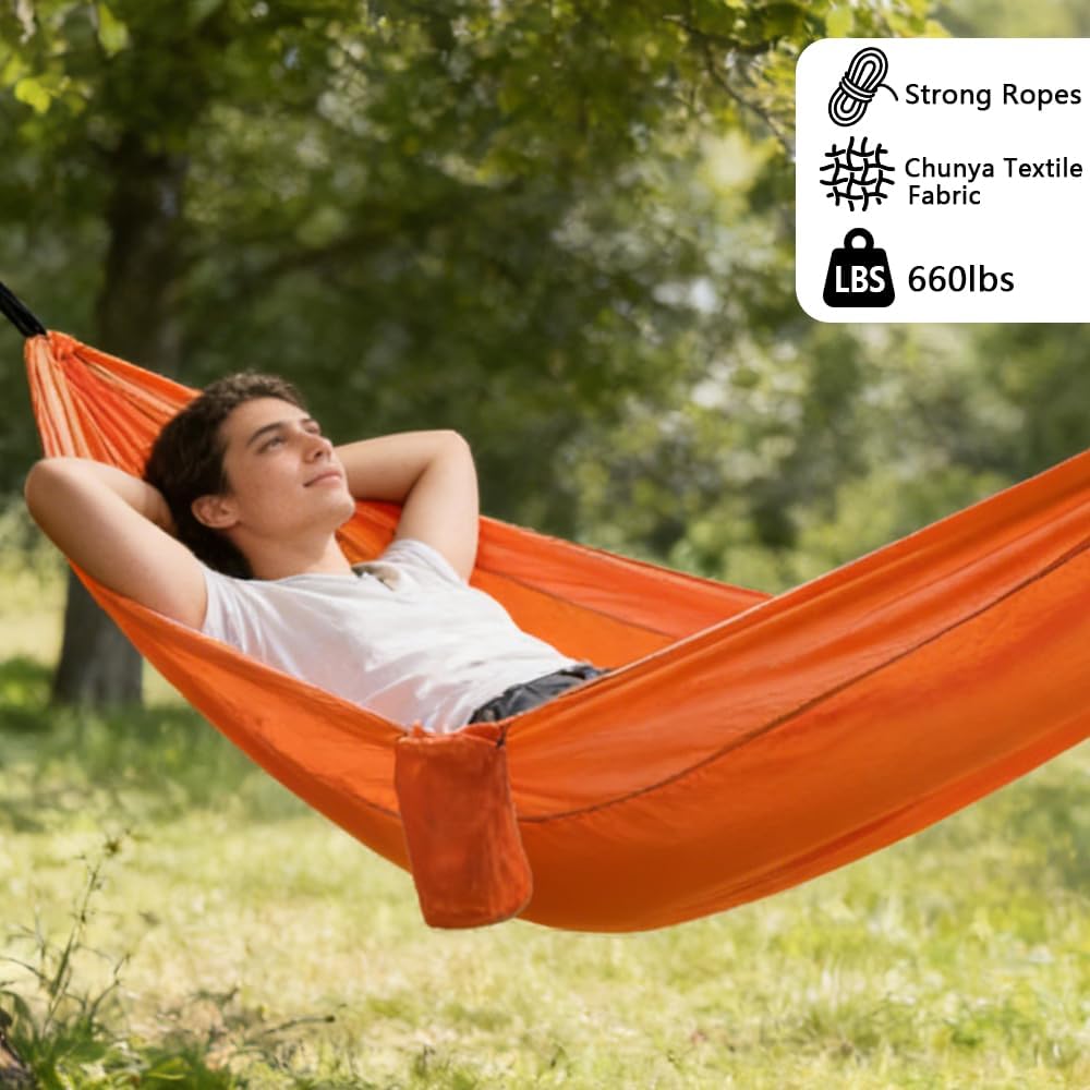 Camping Hammock, Portable Hammocks with Tree Straps & Attached Carry Bag, Travel Tree Hammocks for Outside Indoor