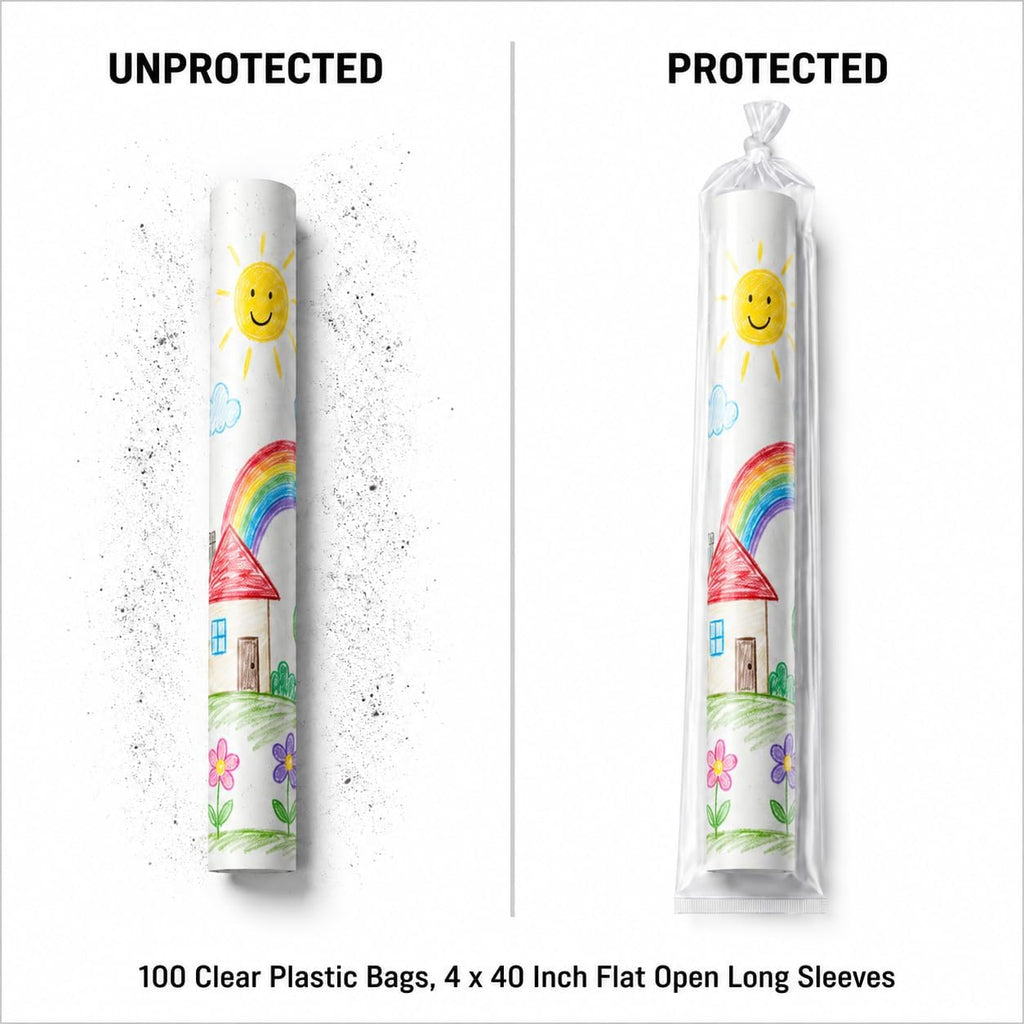 Clear Plastic Sleeves 4x40 Inch, 100 Pack Poster Poly Bags