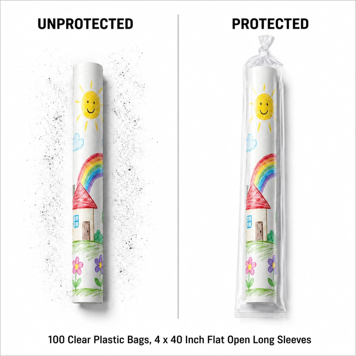 Clear Plastic Sleeves 4x40 Inch, 100 Pack Poster Poly Bags