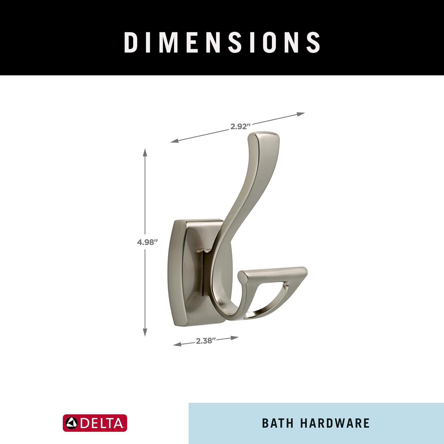 Dansant Towel Hook, Robe Hook Satin Nickel Towel Holder for Bathroom, Bathroom Accessories, 135241 2.4 x 2.9 x 4.8