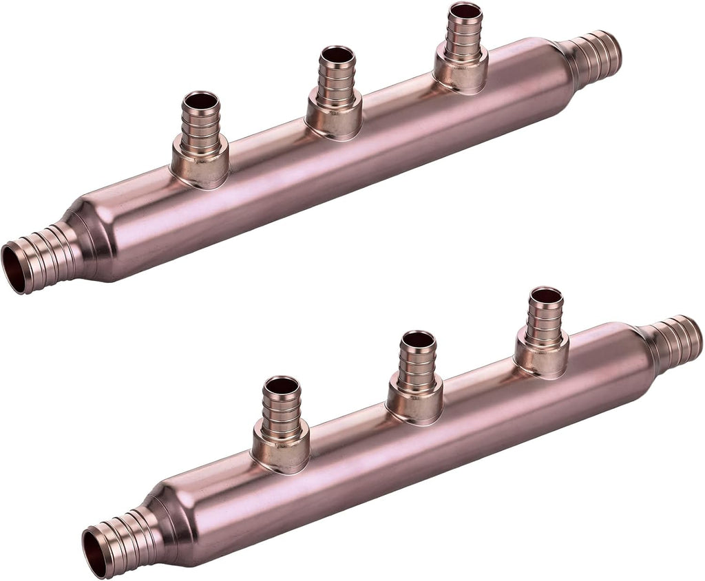 Zonon 2 Pack 3 Port Open Crimp Lf Pure Copper Pex Manifold Tee