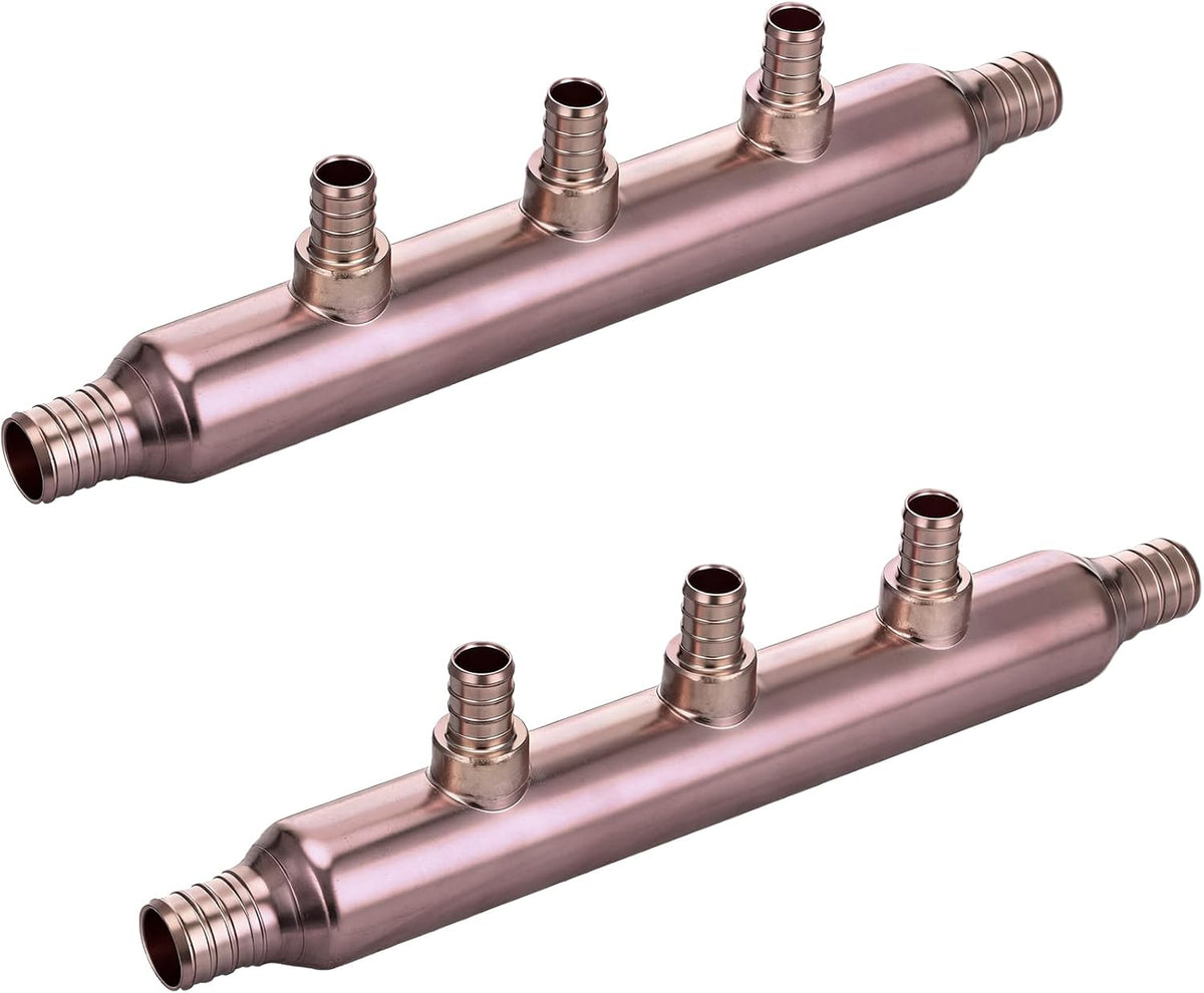 Zonon 2 Pack 3 Port Open Crimp Lf Pure Copper Pex Manifold Tee
