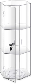 24'' H Rotating Jewelry Display Case with Lock and Keys, 360-degree Locking Acrylic Clear Cabinet for Collectibles