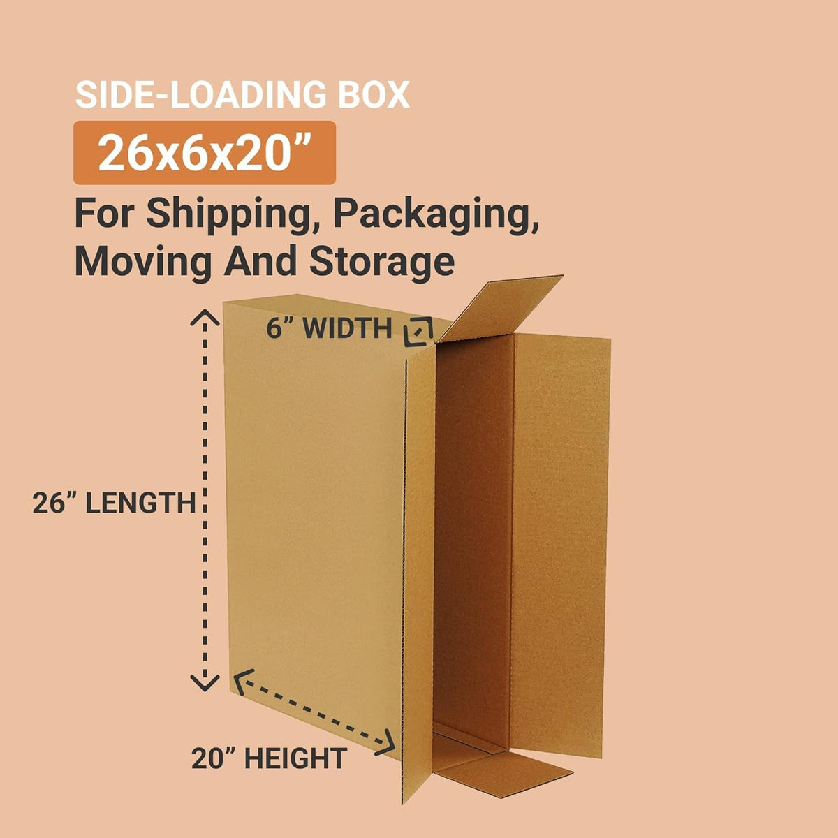 Shipping Side Loading Moving Boxes 26" x 6" x 20" (10 Pack) Large Corrugated Cardboard Packaging Boxes - Shipping