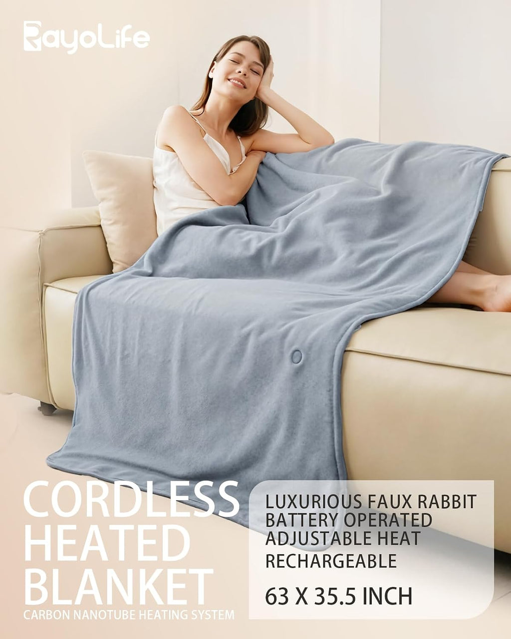 Cordless Heated Blanket,Battery Powered Carbon Fiber Electric Heated Throw, Machine Washable, Long-Lasting for Home
