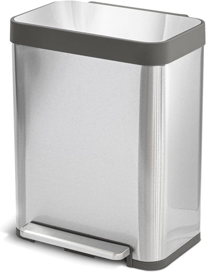 13 Gallon Large Capacity Kitchen Trash Can, Tall Stainless Steel Liner-Free Body, 50 Liter Capacity, Virtuoso Series