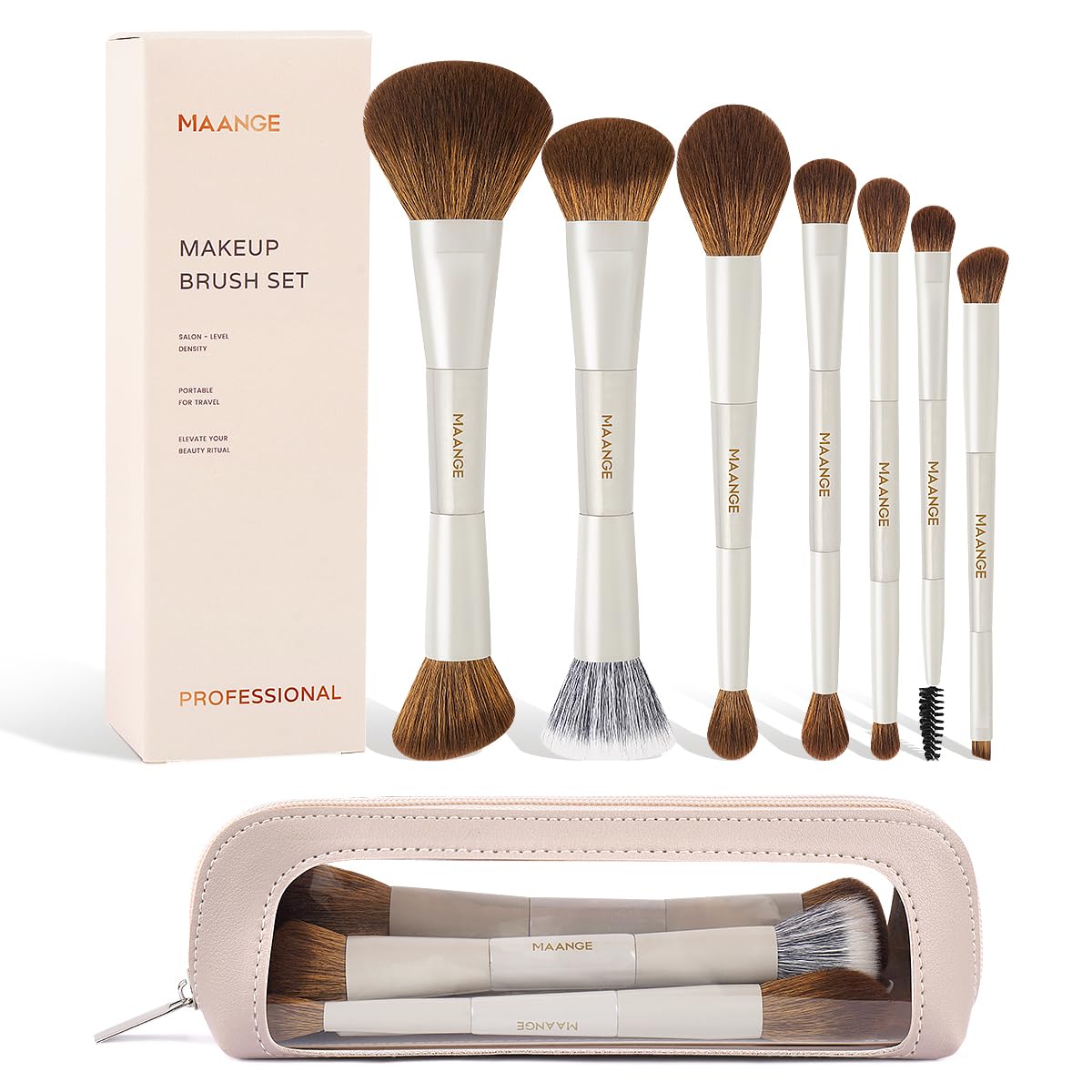 Makeup Brush Set 14-In-7 Double Ended Essential Foundation Makeup Brushes for Powder Concealers Eye Shadows Blush