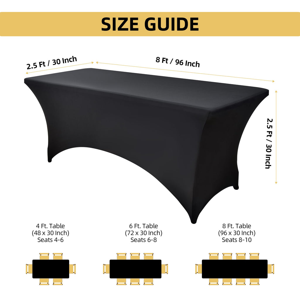 10-Pack 8ft Black Spandex Table Covers for Rectangle Folding Tables - Washable Elastic Tablecloth - Ultimate Fitted