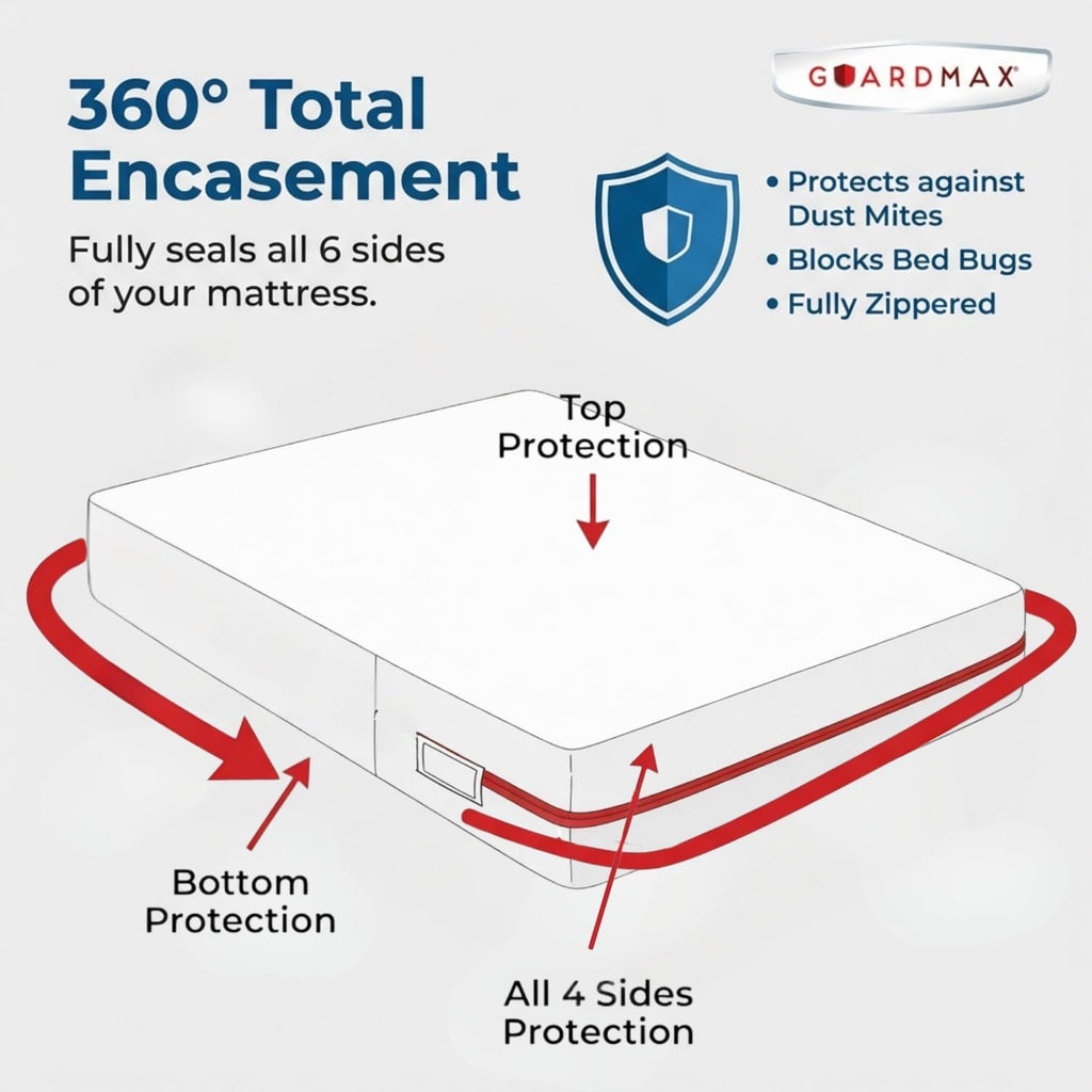 Full Mattress Protector Zippered, Bed Bug Mattress Cover | Waterproof, Dust Mite Proof, 6-Sided, Soft Jersey Knit
