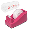 Compact Desktop Tape Dispenser with 6 Rolls 3/4" Clear Tape, Rose Red