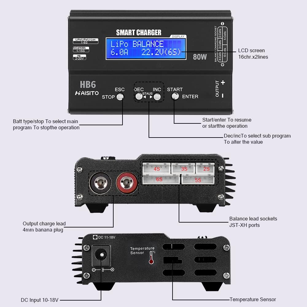 Lipo Charger H B6 RC Charger LiPo Battery Balance RC Car Charger Discharger for LiPo/Li-ion/Life Battery(1-6s)