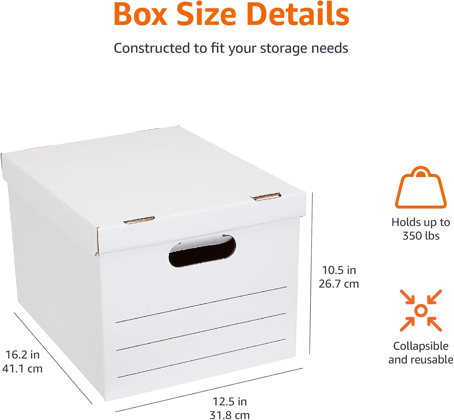 Storage/Filing Boxes with Lift-Off Lid, Letter/Legal Size, Collapsible, Tape-Free Assembly, White, 16.2" L x 12.5" W