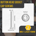 DTGN M8-1.25x75mm Button Head Socket Cap Screw 5Pack 304 SS Whitewashed