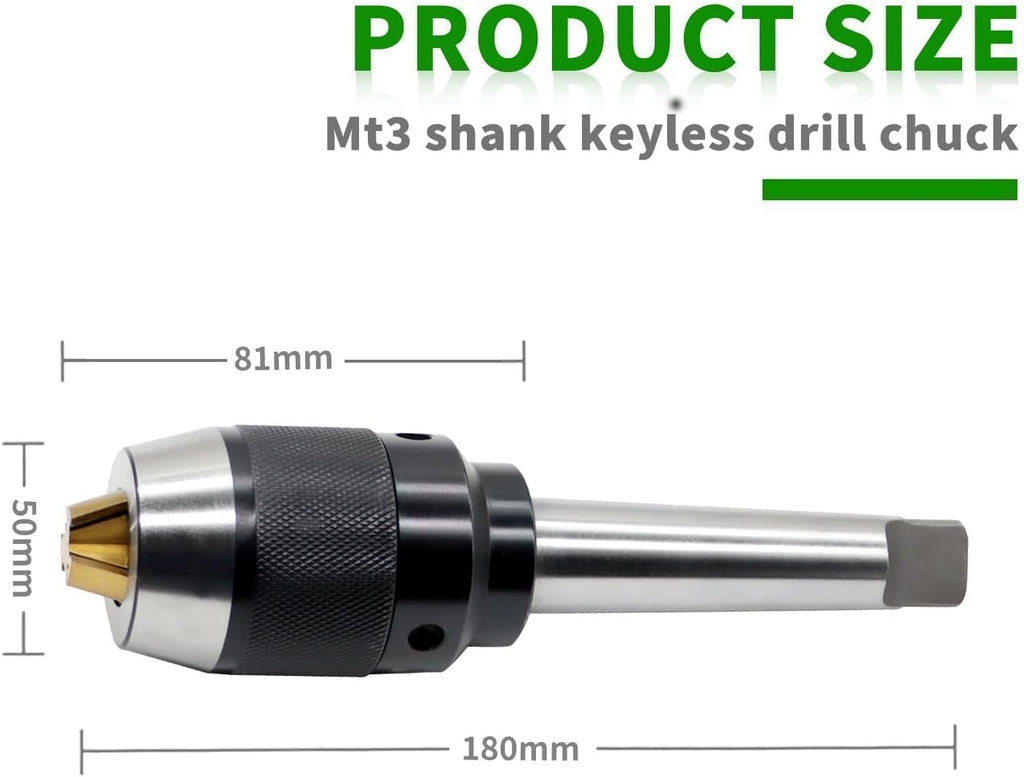 1/64"-1/2" Heavy Duty MT3 Shank Lathe Keyless Drill Chuck