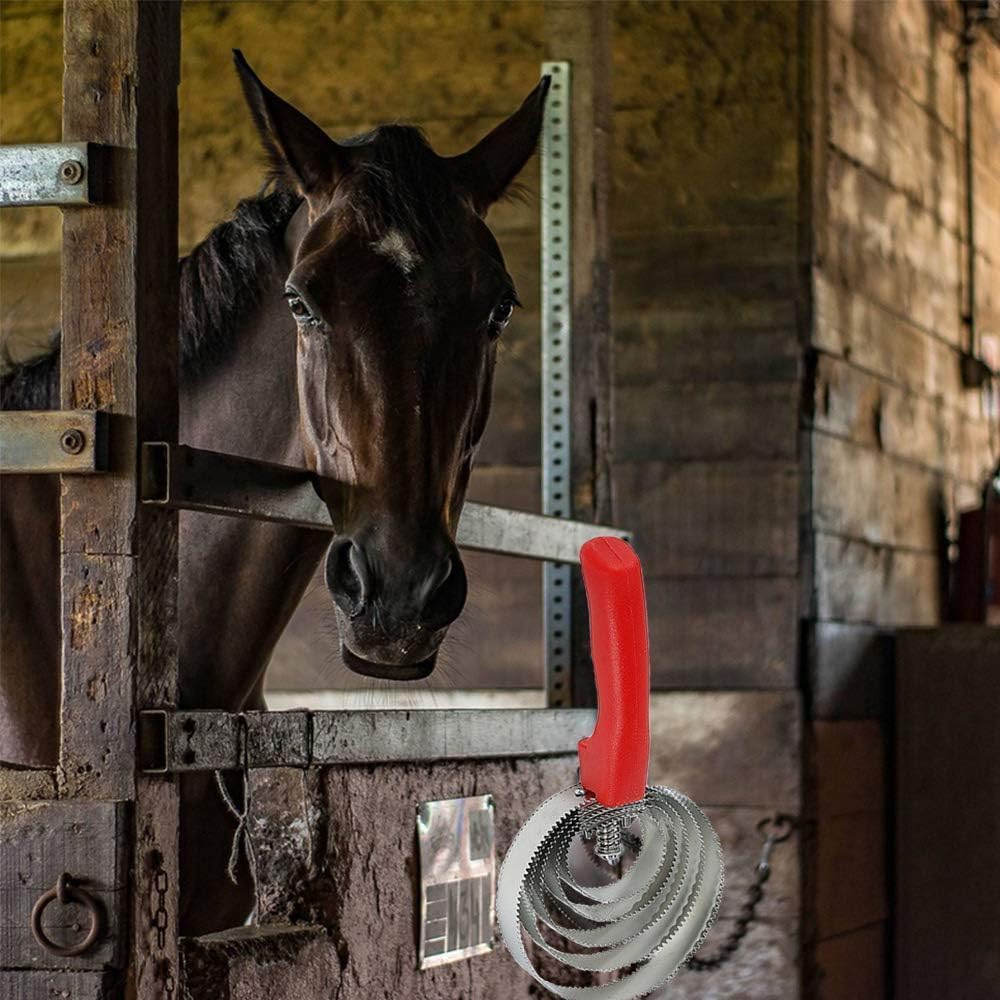 5 Rings Curry Comb Horse Brush Scraper Reversible Stainless Steel Livestock Shedding Comb with Soft Touch Grip for