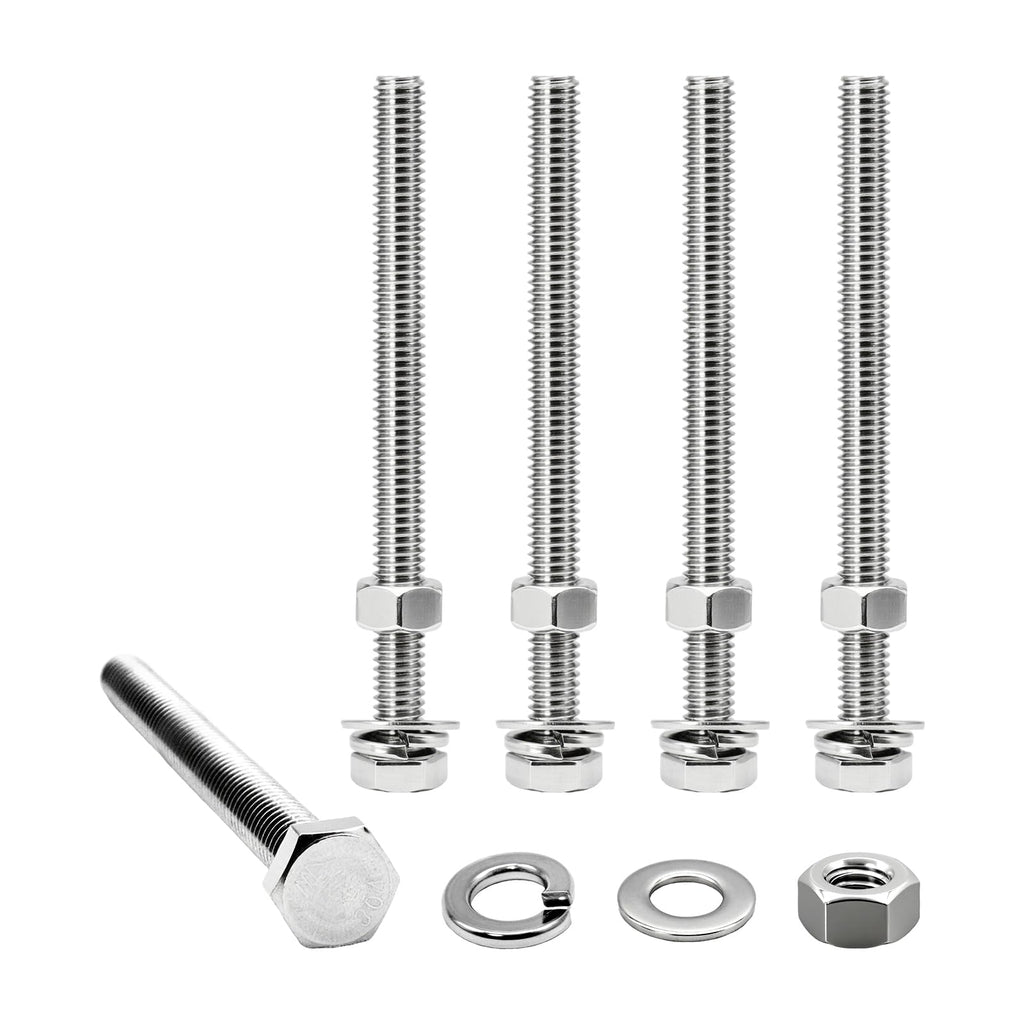 5/16-18 x 5" Hex Bolt Set with Nuts, Flat Washers, Spring Washers - 304 SS