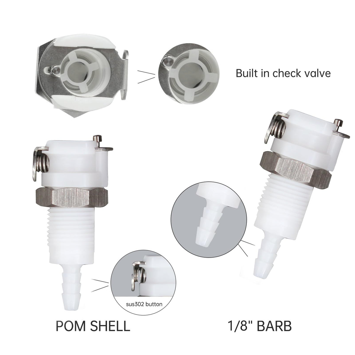 BBTUS 2Pcs 1/8" Plastic Panel Mounting Hose Barb Quick Connector Disconnect