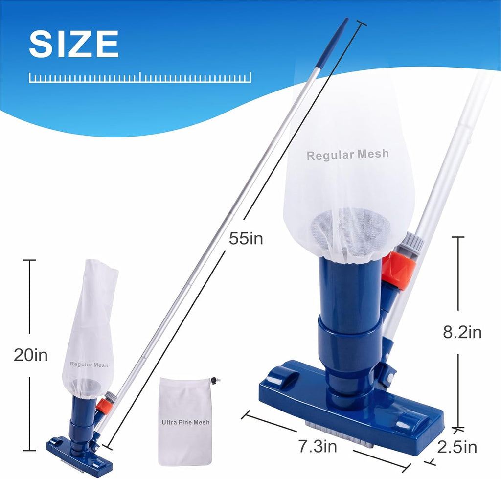 Upgraded Swimming Pool Spa Jet Vacuum Cleaner with Brush & 56" Pole,for Above Ground/Inflatable Pool,Hot Tub,Pond