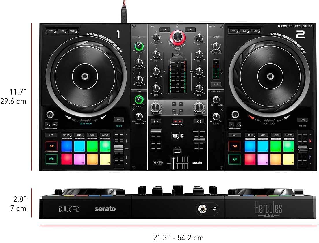 DJControl Inpulse 500 MK2 2-Channel DJ Controller Bundle with Case, TRS-to-RCA Breakout Cable, and Austin Bazaar