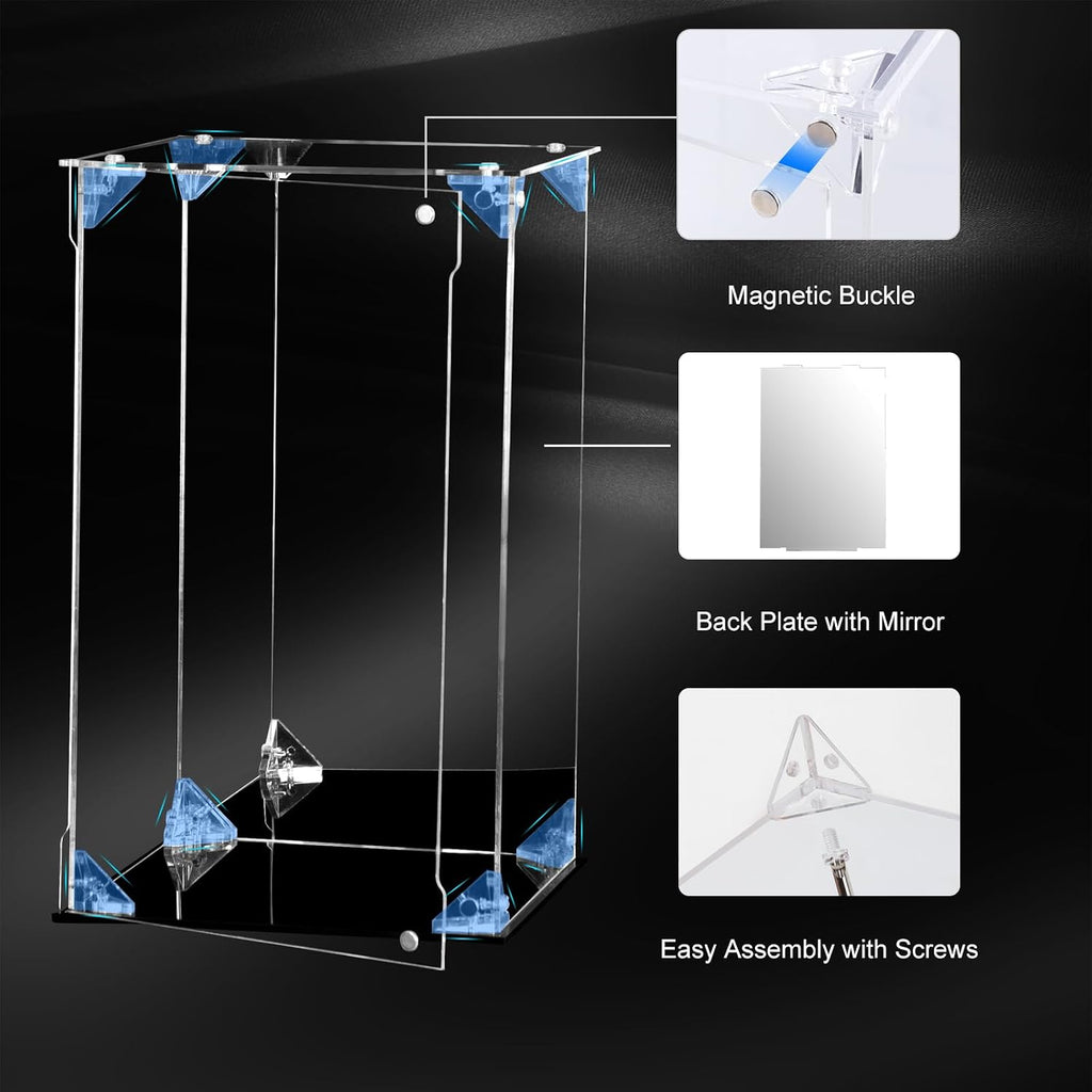 Acrylic Display Case Clear Action Figure Display Case with Mirrored Back, Dustproof Protection Display Box
