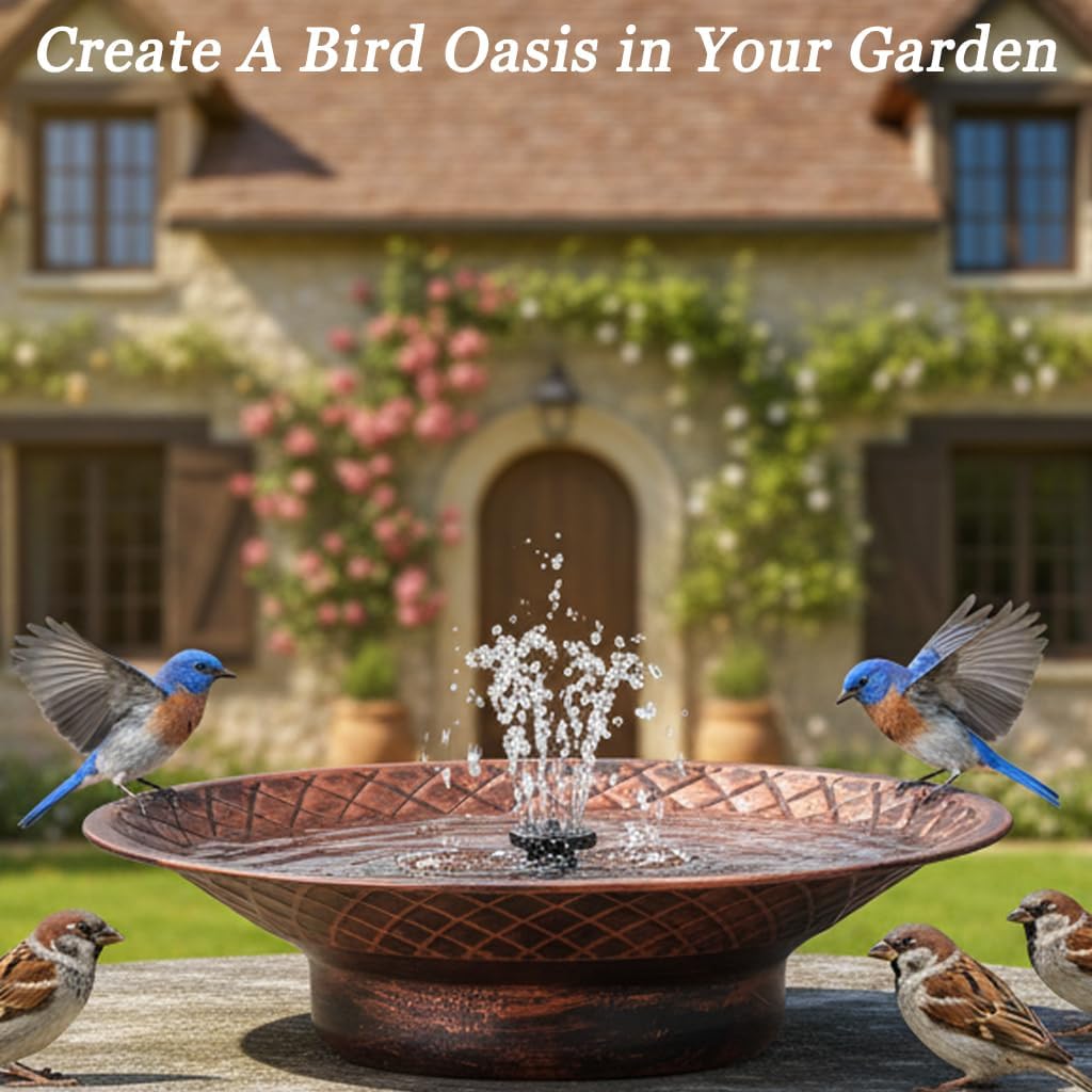 Bird Bath for Outside, 12.6" Solar Powered Bird Bath with Fountain