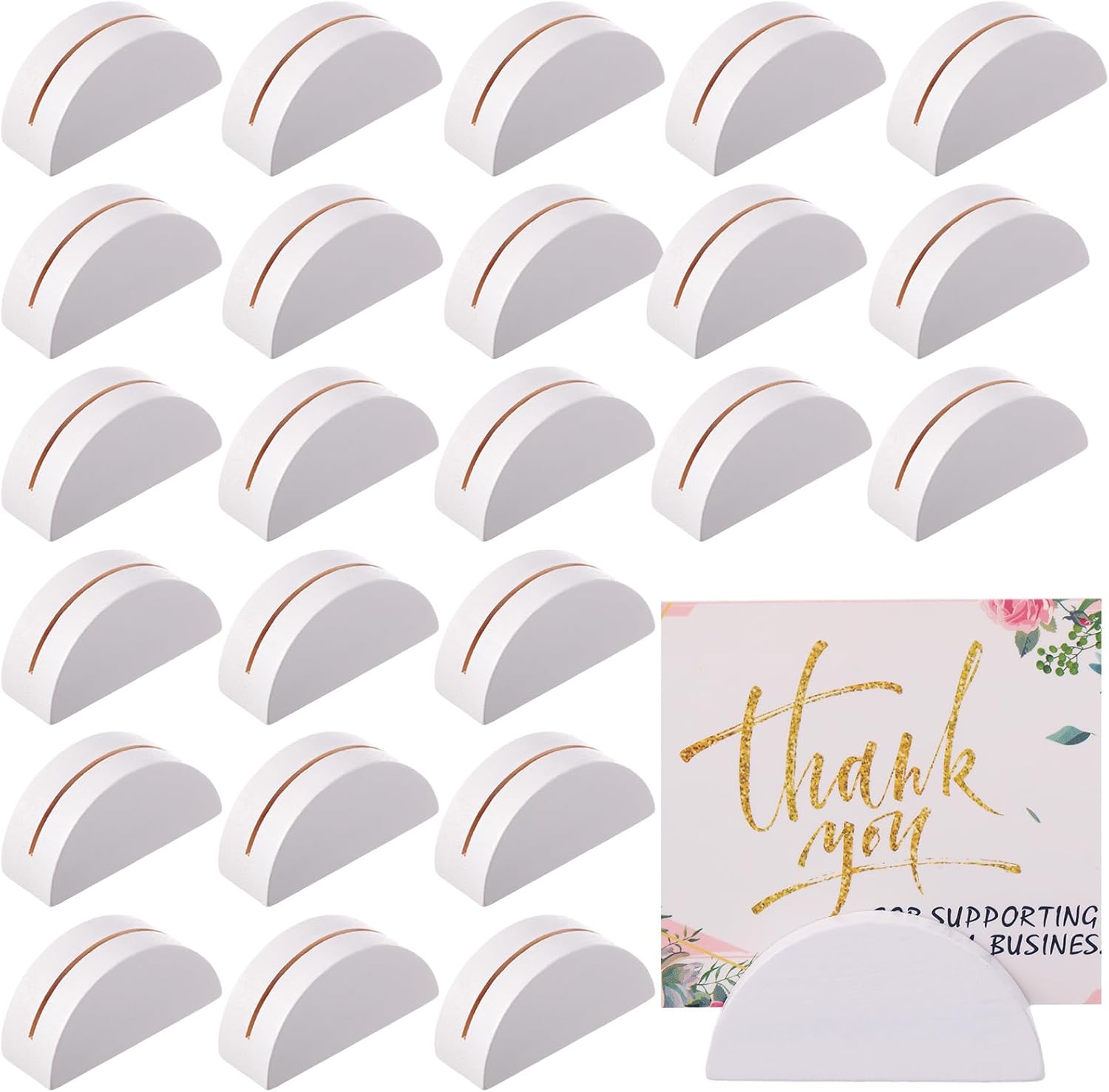 24 Pcs White Table Number Stands Wooden Small Size Lightweight Table Name Holder Semicircular Design Place