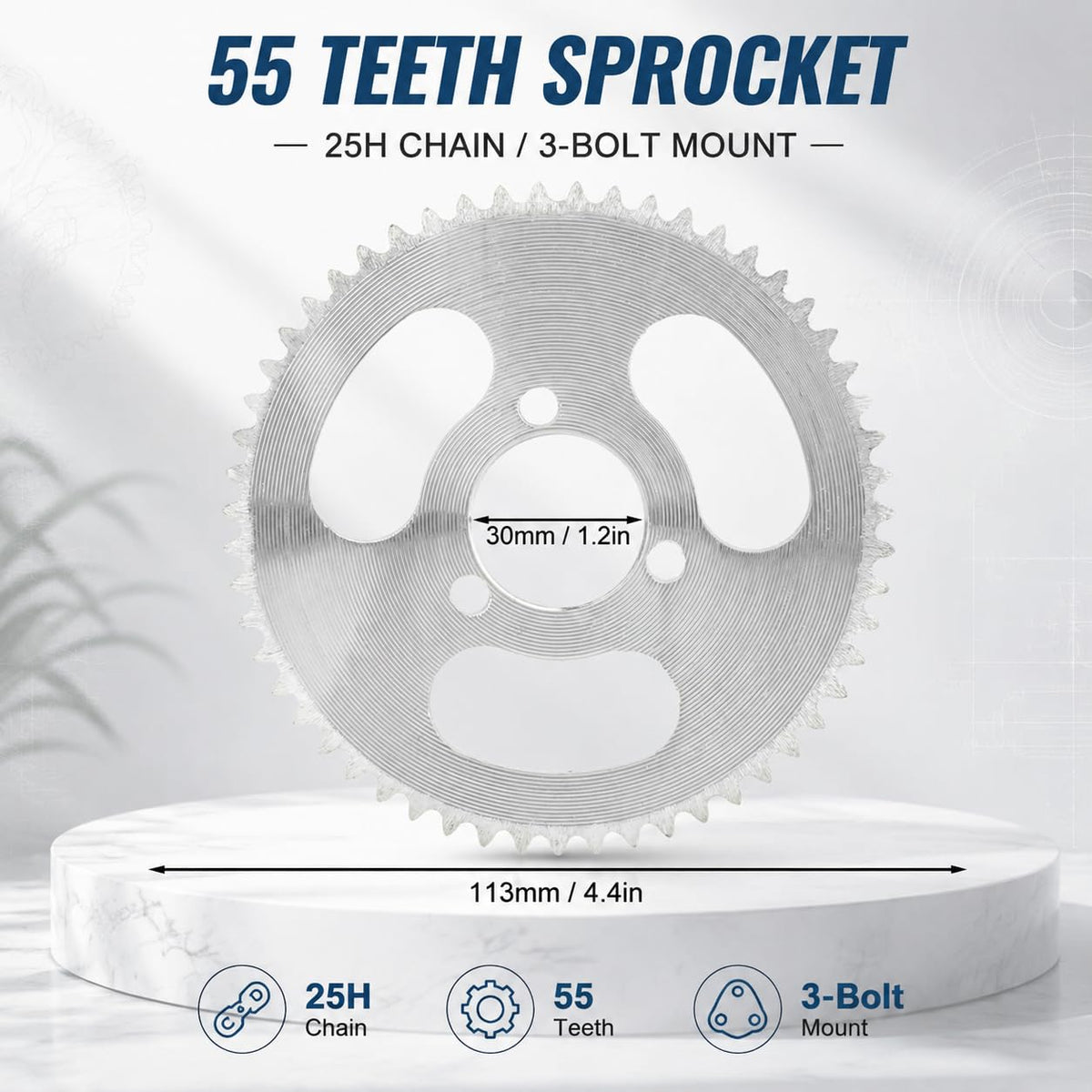 Scooter Sprocket, Metal 55 Tooth 25H 3 Holes Crankset Gear Plate Electric Scooter Sprocket Accessory