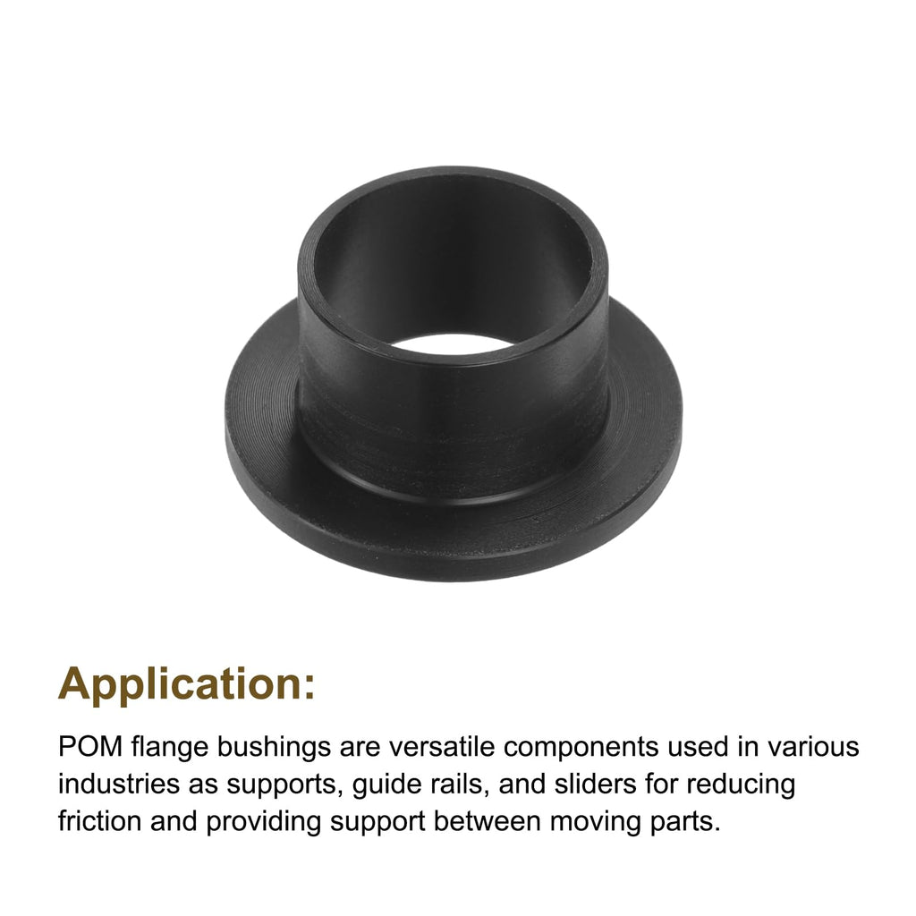 HARFINGTON 8pcs Flanged Sleeve Bearings Plastic Bushings 15.1mm Bore x 17mm OD x 12mm Length Black POM Bushings
