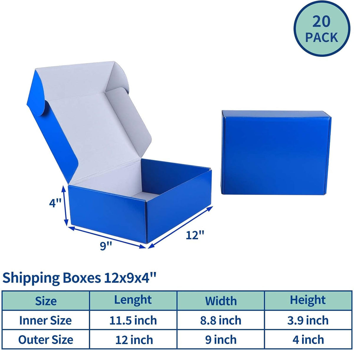 12X9X4 Inch Blue Shipping Boxes 20 Pack, Cardboard Corrugated Mailer Gift Wrap Boxes for Packaging Mailing Small